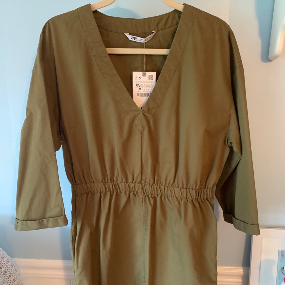 NWT Zara olive green utility dress pockets fall XS